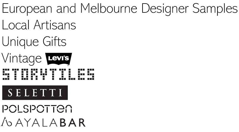 Brands stocked at Storia Felicé: European and Melbourne designer samples, local artisans, unique gifts, vintage Levi's, Storytiles, Seletti, Polspotten, Ayala Bar